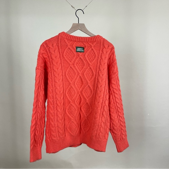 Daily Drills Oversized Cable Knit Sweater Pullover in Orange Tangerine Mandarin - Picture 6 of 6